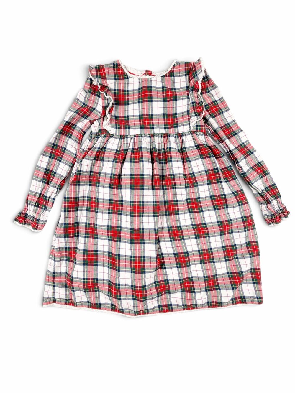 Mini Boden Plaid Flannel Tartan Ruffle Holiday Dress Red Green Girls 11-12 year